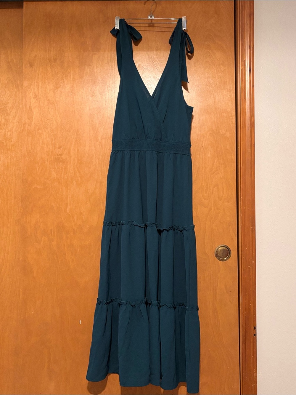Fashion Teal Tiered Maxi Dress Tie Shoulder Boho Sundress Size Medium